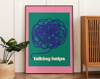 Talking Helps, Minimalist Therapy Poster, Psychology Wall Art, Counselor Quote Print