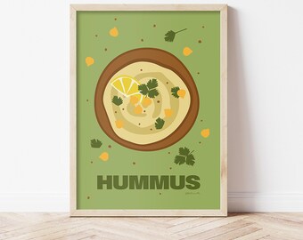 Hummus Poster - Middle Eastern Cuisine Wall Art, Vegan Kitchen Decor, Printable Food Print
