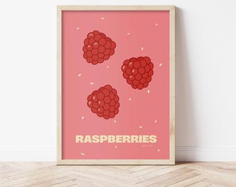 Raspberry Poster – Fruit Illustration Wall Art, Kitchen and Nursery Decor, Summer Berries Print