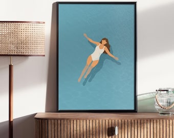 Floating Woman Pool Print: Minimalist Summer Art (Digital Download)