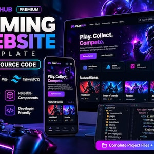 Mall för spelwebbplats, React Vite Tailwind CSS, UI-kit för e-sport