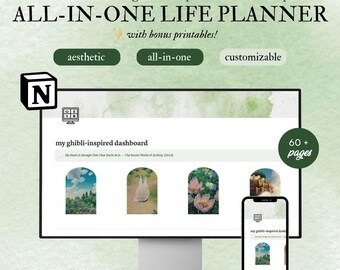 Studio Ghibli All-in-One Notion Template, Aesthetic Anime and Cottagecore Digital Life Planner, minimalist Notion ultimate life planner