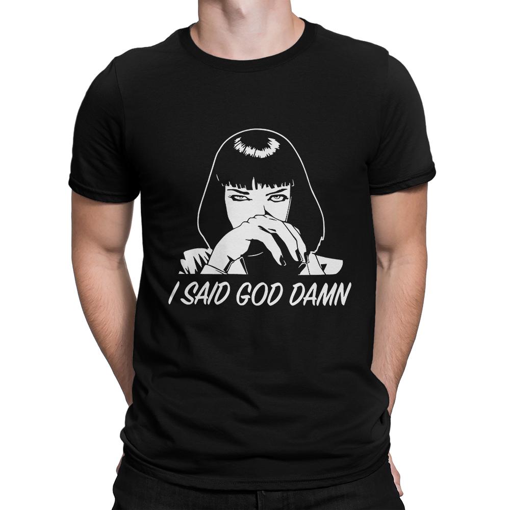 Maglietta Uomo 'I Said God Damn' Ispirata A Mia Wallace (Pulp Fiction) - Colore Verde Militare, Taglia M, Idea Regalo Divertente