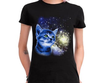 スペースキャットTシャツ、メンズとレディースサイズ