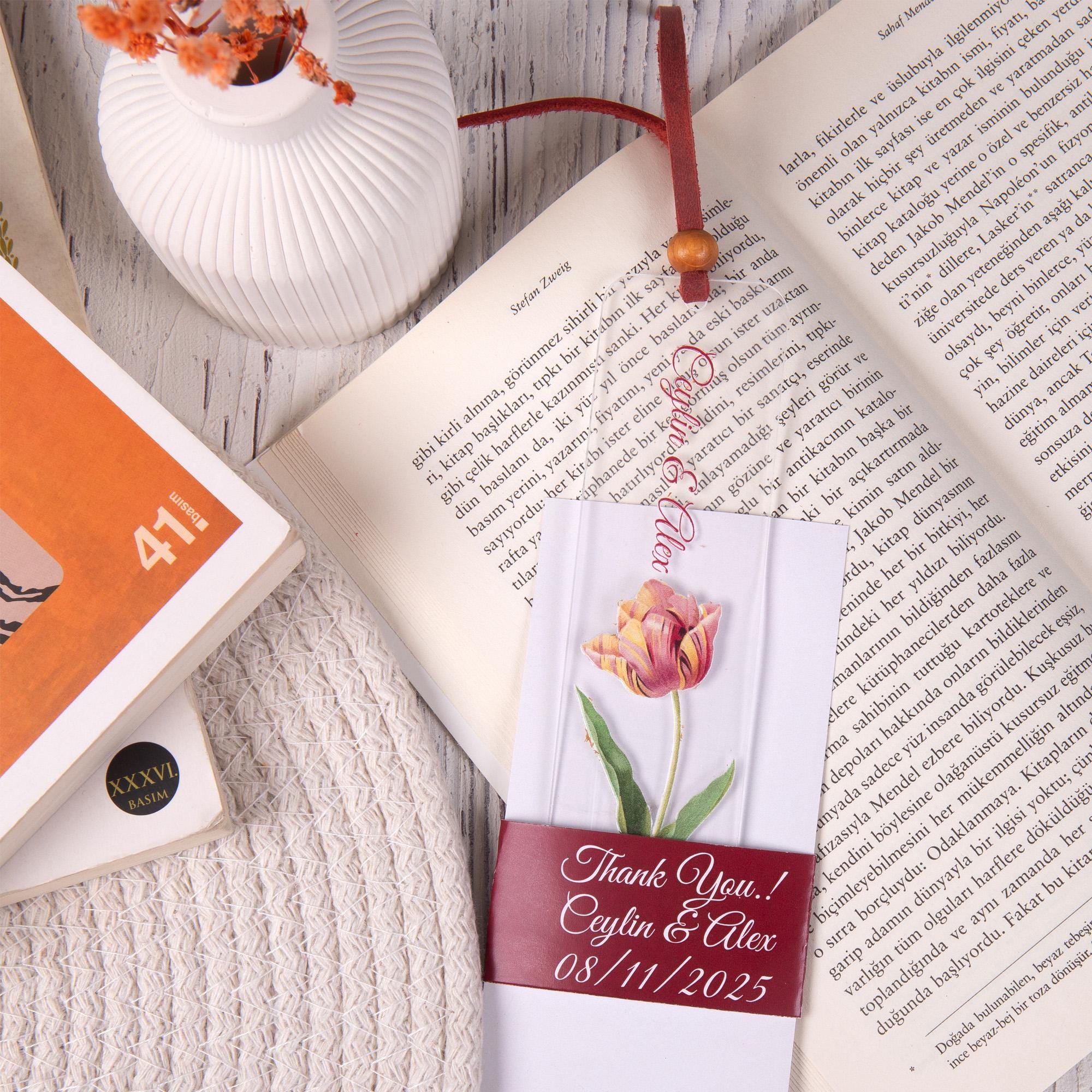 Custom Floral Resin Bookmark: Personalized Wedding Favors with Tassel