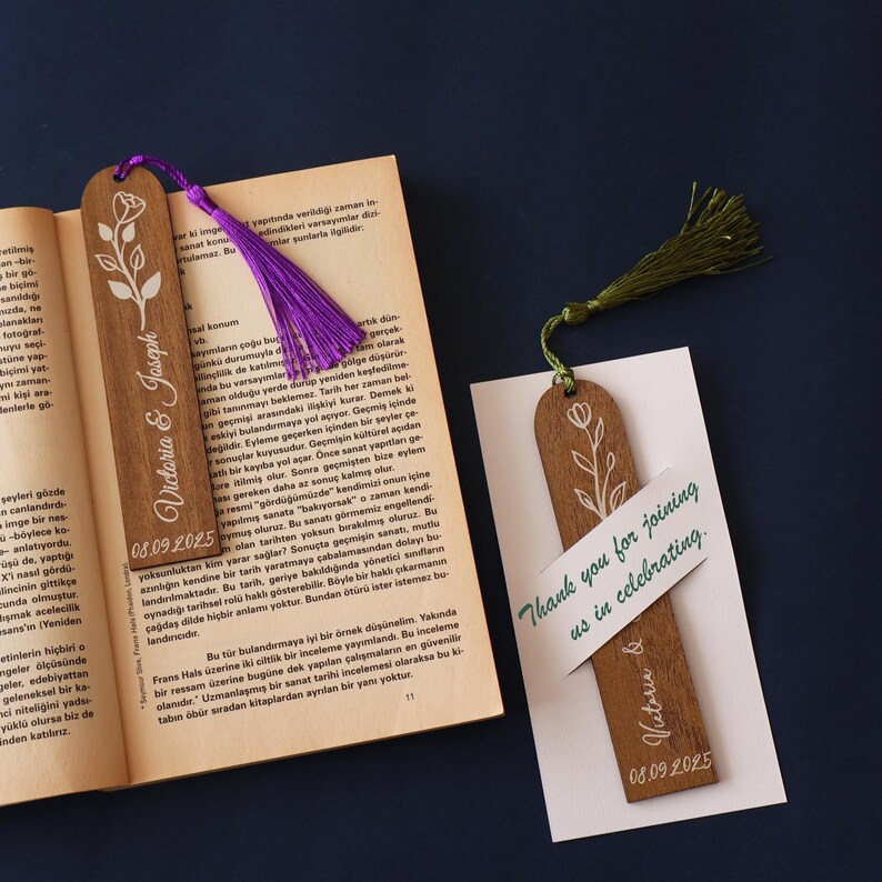 Personalized Birth Flower Bookmark Wedding Favors: Engraved Birch Wood ...