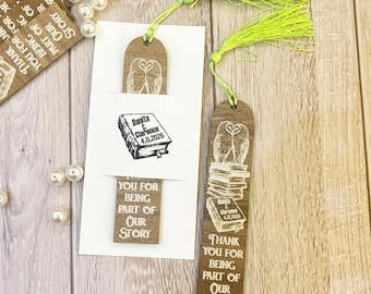 Engraved Wooden Bookmark Wedding Favors, Personalized Tassel