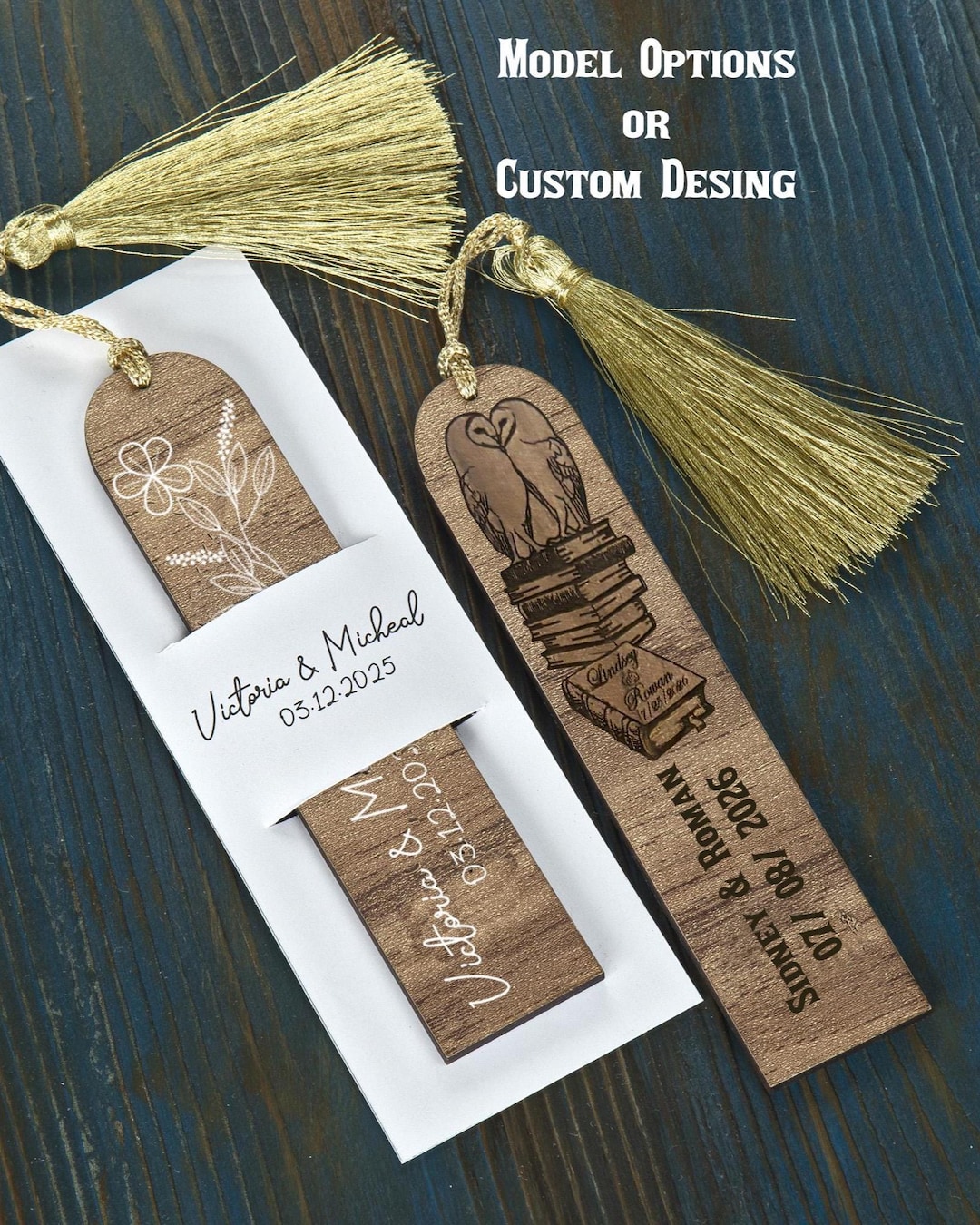 Custom Wooden Bookmarks Set for Weddings - Guest Wedding Ornaments ...