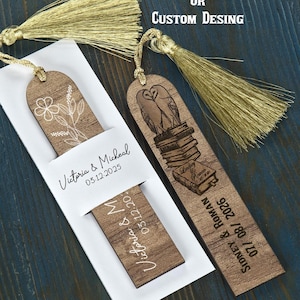Set di segnalibri in legno personalizzati per matrimoni - decorazioni per matrimoni - segnalibri all'ingrosso - segnalibri in legno personalizzati con nappe per matrimoni