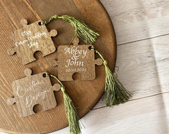 Imanes de recuerdo de boda con forma de rompecabezas - Regalo de piezas de rompecabezas para invitados - Imanes de rompecabezas personalizados en madera - Imanes de rompecabezas a medida