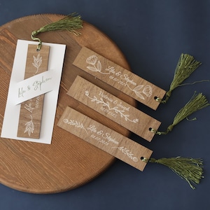 Custom Wooden Bookmark Wedding Favors: Personalized Engraved Tassel