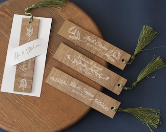 Custom Wooden Bookmark Wedding Favors, Bulk Custom Wooden Bookmarks - Gifts For Book Lovers - Personalized Tassel Bookmarks - Rustic Favors