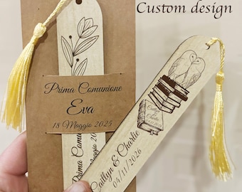 Marcador de Livro de Madeira Personalizado - Presentes Especiais de Casamento, Lembranças para as Madrinhas, Lembrancinhas de Festa, Convite