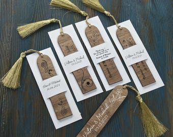 Custom Wooden Bookmarks Set for Weddings - guest wedding ornaments -Bulk Book Marks -Personalized Wooden Bookmarks with Tassels for Weddings