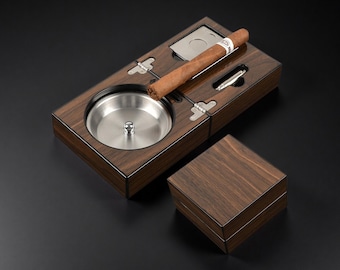 Personalisierter Zigarrenaschenbecher, Guillotine-Zigarrenschneider, Zigarrenaschenbecher, Geschenk der Männer, Walnuss-Zigarrenbecher, multifunktionaler Zigarrenaschenbecher, Geschenk