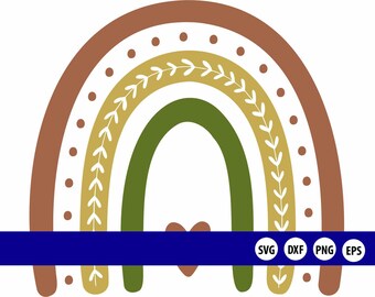 May include: A whimsical rainbow design in shades of brown, green, and gold, with a heart at the bottom. The rainbow features decorative elements like dots and leaf patterns. The design is suitable for various craft projects.