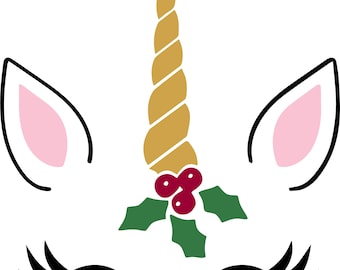 Christmas Unicorn Face SVG