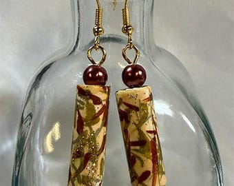 Tan One of a Kind Handmade Earrings - Paper Bead