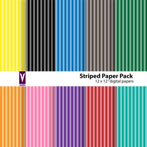 Printable Striped Paper Pack - Digital - 10 Colors