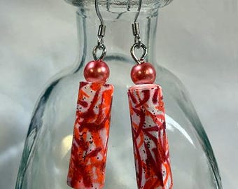 Peach Earrings - Handmade - Paper Bead - Unique - One of a Kind