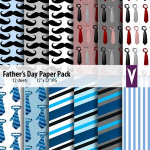 Printable Masculine Paper Pack - Tie, Mustash, Stripes