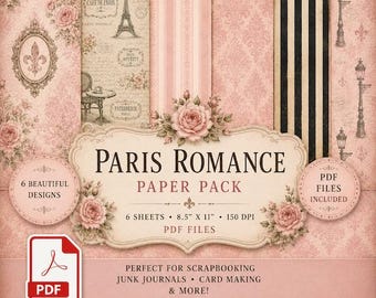 Paris Romance Digital Paper Pack | Printable | PDF Download