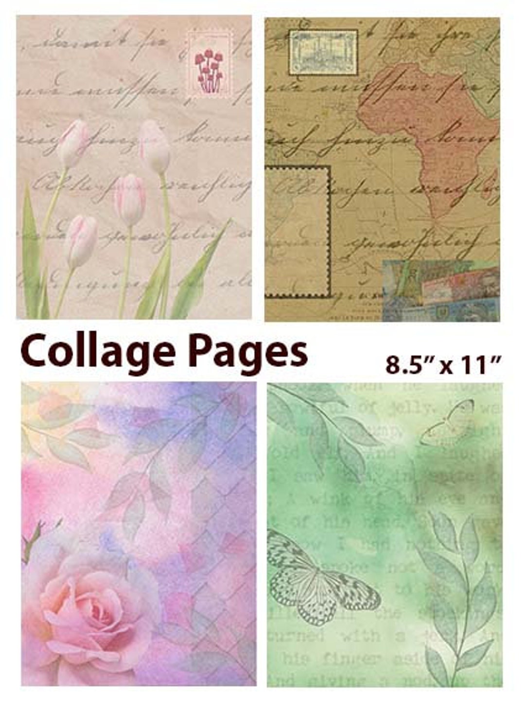 4 Junk Journal Collage Pages - Printable - PDF - Etsy