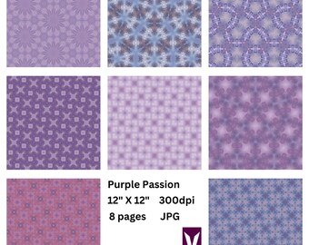May include: A digital paper pack with eight pages of purple, blue, and pink geometric patterns. The patterns are seamless and can be used for scrapbooking, card making, and other crafts. The paper pack is 12 inches by 12 inches and 300 dpi.