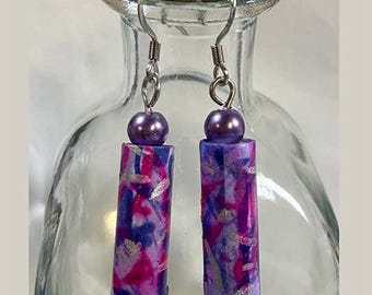 Purple Earrings - Handmade - Paper Bead - OAK - Unique