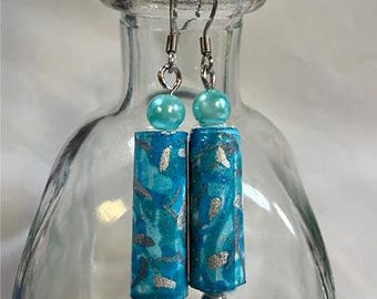 Handmade Blue Earrings - Artisan - Paper bead - One of a Kind