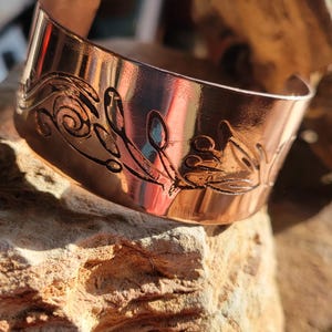 Unique! Copper Cuff Bracelet with floral design