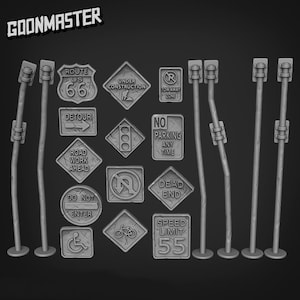 Signalétique de rue / Miniatures imprimées en 3D / Embouts de base / Jeux Goon Master