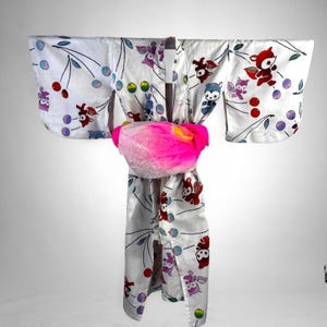 Kids Vintage Japanese Yukata, Yukata Japonaise Vintage Enfant, Cute Forest Animal and Fruit Print, Soft Cotton, Made in Japan, CYG2038-A
