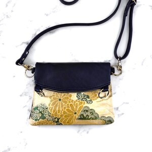 袋帯スリングバッグ 帯リメイクバッグ クロスボディバッグ グリーン