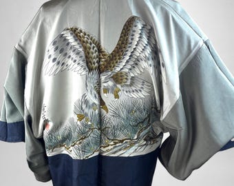 Haori giapponese vintage, giacca kimono giapponese, giacca kimono da uomo in seta, fodera in tessuto Hawk, kimono da uomo, prodotto in Giappone, MH2112A
