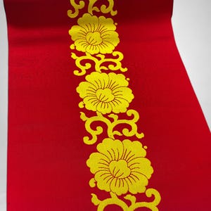 Vintage Japanese Obi Roll – Deep Red with Golden Floral Motif, Nearly New, Made in Japan, S2131A