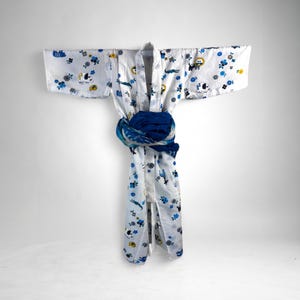 Kids Vintage Japanese Yukata, Yukata Japonaise Vintage Enfant, Zoo Animals, Obi Bleu, Made in Japan, CYB2040-A