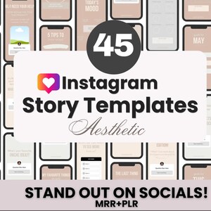 45 Beige Instagram Templates MRR PLR Customizable Small Business Done for You IG Stories Resell Rights