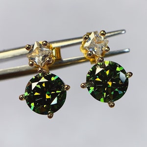 Moissanite Studs - Green Moissanite Stud Earrings - Silver Studs with Moissanite - Green Moissanite Earrings - Total 2 Ct Moissanites