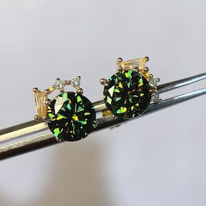 Moissanite Studs - Green Moissanite Stud Earrings - Silver Studs with Moissanite - Green Moissanite Earrings - Total 2 Ct Moissanites