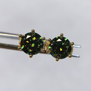 Moissanite Studs - Green Moissanite Stud Earrings - Silver Studs with Moissanite - Green Moissanite Earrings - Total 2 Ct Moissanites