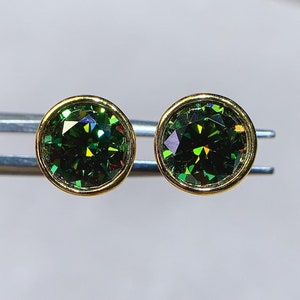 Moissanite Studs - Green Moissanite Stud Earrings - Silver Studs with Moissanite - Green Moissanite Earrings - Total 2 Ct Moissanites