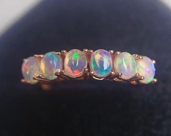 Anillo de plata de ley con ópalo natural: anillo de eternidad con piedra preciosa etíope