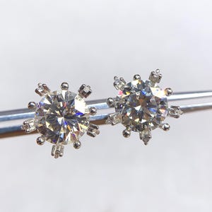 White Moissanite Sterling Silver Stud Earrings: Minimalist Bridal Jewelry