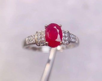 Oval Ruby Ring: Handmade Sterling Silver Wedding Band