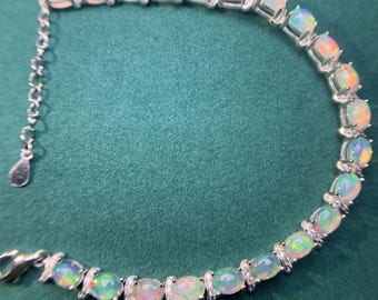 Tennisarmband opaal: 925 sterlingzilver, geboortesteen oktober