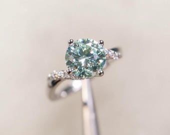 Green Moissanite Ring: 1 CT Sterling Silver Engagement Jewelry