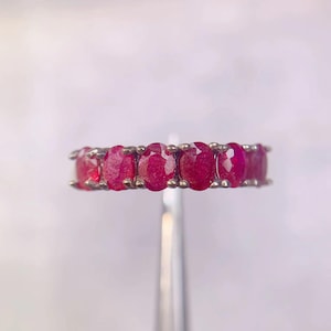Ruby Ring - Natural Ruby Ring - Ruby Half-Eternity Band - Ruby Silver Ring - Genuine Ruby Gemstone - Wedding Band - July Birthstone