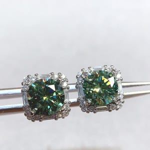 Elegant Green Moissanite Stud Earrings in 925 Sterling Silver, Sparkling Round Cut Gemstone Earrings for Women, 1 CT Each Total 2 Ct Studs