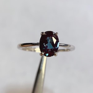 Oval Alexandrite Engagement Ring in 925 Sterling Silver with Color Change Stone, June Birthstone Ring for Women, Dainty Silver Promise Ring